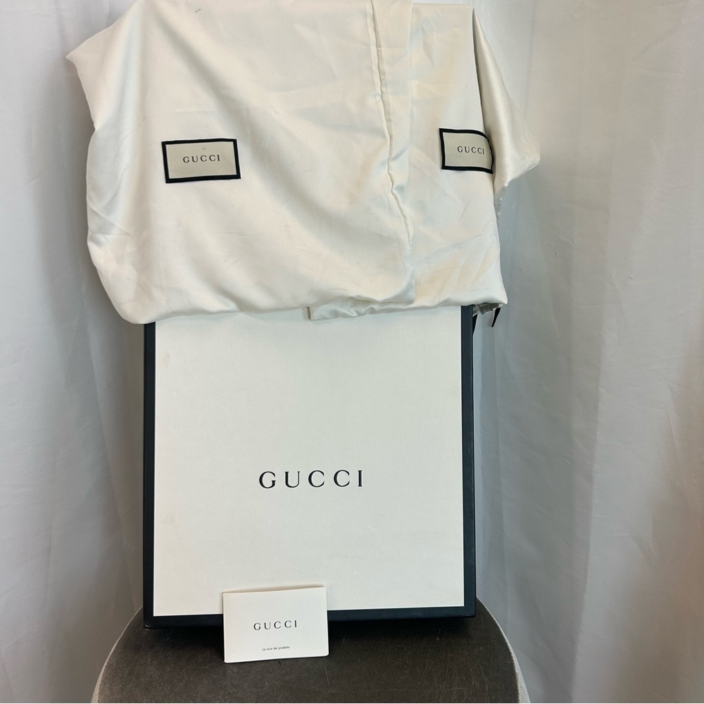 GUCCI ‘Jem’ black leather faux Pearl red blue white velvet stripe riding boot 39 - Picture 14 of 15